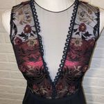 Theia Midnight Sheath Illusion Mesh Floral Applique Knee Photo 3