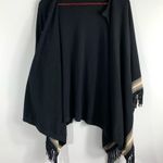 Cullen Black Fringe Fine Wool & Cashmere Poncho Style Sweater Photo 6