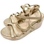 Pelle Moda Gold Espadrille Wedge Sandals Ankle Strap Strappy Size 6.5 Gold Photo 0