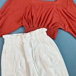 Free People Margate Pleated Paperbag Waist Zinc White Trouser Pants Photo 4