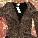 Sadie Front Twist VNeck Glitter Knit Lurex Bodysuit Gold Size L Photo 4