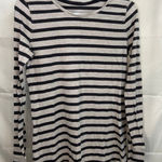 Ann Taylor  LOFT women's beige gray striped long‎ sleeve casual cotton shirt M Photo 0