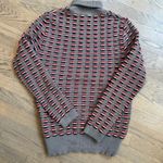 VTG Gino Paoli Italy 100% Wool Turtleneck Sweater Textured Red White Black Check Gray Size L Photo 0