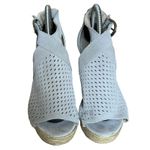Marc Fisher Sandals Womens 9M Gray Leather Espadrille Laser Cut Wedge Heel Shoes Photo 2