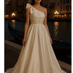 Mike Benet White Formal Gown One Shoulder Beaded Bodice Vintage 60 70 Dress 8 Blue Photo 0