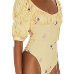 Free People Intimately Bodysuit Yellow Floral Print Puff Sleeve Dainty XS NEW Photo 1