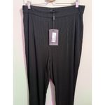 Pretty Little Thing Black Ribbed Wide Leg Palazzo Pants Elastic Waist Split Hem Photo 2