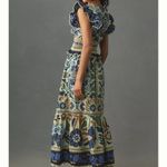 Farm Rio Ocean Tapestry Sleeveless Maxi Dress size Small Ruffle Sleeves Green Photo 1