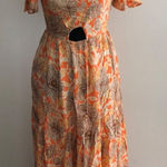 Land Of The Free Floral Print Orange & Beige Maxi‎ Dress With Cutout Size Small Photo 0