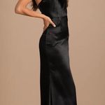 Lulus On The Guest List Black Satin Maxi Dress Photo 2
