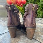 Free People Hybrid Antiqued Strappy Leather Heeled Bootie Chocolate Brown Size 9 Photo 3