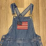 Vintage 90’s Agapo women’s Denim Overalls with American Flag Patch size M Blue Photo 1