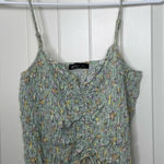 Very J NWOT‎  women’s light green floral elastic ruched tie crop stretch tank M Photo 0
