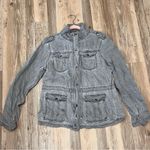 Max jeans Full Zip & Button distressed gray Cargo Jacket sz medium Photo 4