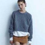 ZARA  Crewneck Textured Knit Cropped Sweater Size Small Cozy Preppy Minimalist Photo 2