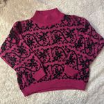 Vintage 80's Retro Small Pink Black Granny Mockneck Sweater J.Jordan Photo 1