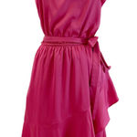 Tahari A.S.L. Womens S Dress Ruffle Bright Pink Satin Summer Flirty Barbiecore Photo 0