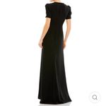 Mac Duggal  2630 Plunge Neck Puff Sleeve Cut Out Gown 4 Black NWT Beaded Sequins Photo 2