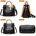 Jingpindaishi NWT Elegant Women Tote Shoulder Bag with Scarf Black/Brown Photo 3