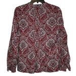 Talbots  Blouse Size Small Burgundy White Floral With Sequin 100% Cotton Womens‎ Photo 5