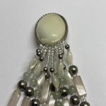 Handmade Beaded Statement Silver Tone Stone /Bead Clip On Earrings Dangle Fringe Photo 4