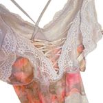 Mapale bodysuit nightie lace up back lace trim floral size 1X/2X Orange Photo 7