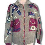 Vintage 80s Berek Hand Knit Pima Cotton Airplane Cardigan Oversized Military Green Size L Photo 0