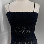 Y2K BLACK FEROCIOUS CHIK SQUARE‎ NECKLINE SHEER FLORAL LACE TANK TOP Size M Photo 0
