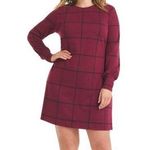 Hutch Modcloth Merlot Red Windowpane Plaid Long Sleeve Mini Dress S Photo 0