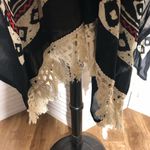 NWOT World Market Poncho Shawl Boho Fringe Triangular 100% Rayon Black/Cream Black Size 1X Photo 8