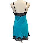 Natori Enchant Lace Trim Satin Chemise Turquoise Black Small Coquette Slip Mini Photo 2