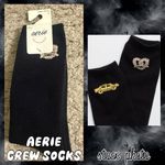 Aerie Black New York City NYC Snacks Pretzel Taxi Cab Graphic Crew Socks Photo 1