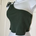 Aerie Rebel Tie One-Shoulder Ribbed Crop Tank Top Dark Green Knit Size Medium Photo 7