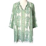Roller Rabbit Tasseled Abstract Caftan Cover Up Dress Green White Floral Small Photo 1