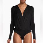 Free People Turnt Surplice-Neck Bodysuit Women's L Black Long Sleeves Pullover Photo 5