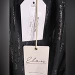 Elan  Black Shimmer Stripe Mock Neck Smocked Long Sleeve Blouse.  Size Large NWT Photo 11