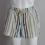 Natural Reflections  Blue & Beige Striped Linen Blend Pull On Shorts Size Small Photo 0