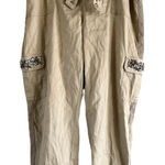 Chico's Linen Crop Cargo Pants Embellished Belted Rhinestone Cream 2.5 L Photo 0