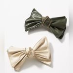 Anthropologie Studded Faux-Leather hair Bows, Set of 2 - Cream & Olive Photo 0