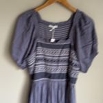 Baltic Born NEW Newcastle Blue Embroidered Puff Sleeve Smocked Midi Dress Large Photo 4