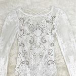 Free People Sheer White Lace Sequin Beaded Bodysuit XS Embroidered Boho Festival Photo 5