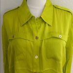 Trina Turk  Women's Silk Blend Button Down Blouse, Laguardia Lime, Size XL, NWT Photo 3