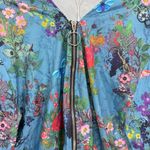 NEW Blue Satin Floral and Butterfly Zip Front 3/4 Balloon Sleeve Blouse Size XXL Photo 1