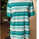 Coral Bay Striped Short Sleeve Top – Green, White & Cream Size XL Green Photo 1
