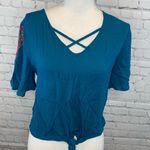 Love, Fire  Blouse Criss Cross Bust Tie Bottom Embroidered-Small Photo 1