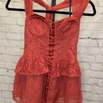 Twelve By Twelve  Orange Lace Corset Style Blouse Size Extra Small Photo 0