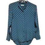 Equipment  BLUE-GREEN PRINT BUTTON DOWN LONG SLEEVE ESSENTIAL SILK BLOUSE SHIRT Photo 0