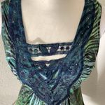 Blue and Green Ruffled Embellished BOHO Flowy Top Size M Photo 1