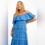 Topshop  Strappy Broderie Maxi Dress With Frill Neck In Blue Size 4 Photo 1