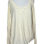 Free People  Patches of Lace Henley  Crochet Back Shirt Ivory Long Sleeve M Photo 0